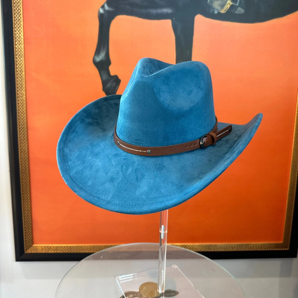 Vegan Suede Cowboy Hat (Dark Teal) with belt style band 