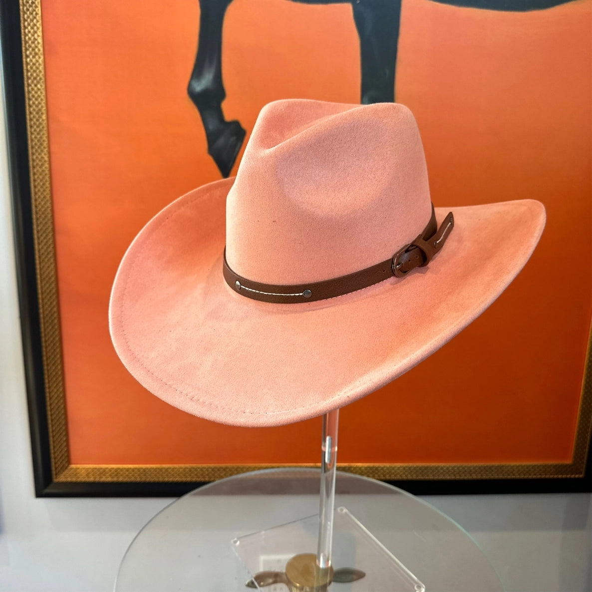 Vegan Suede Cowboy Hat (Peach) with belt style band