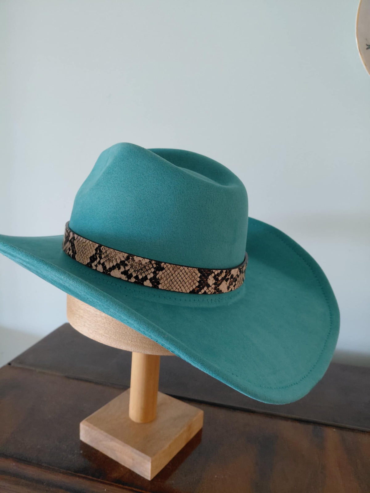 Teal Cowboy Hat | Faux Snakeskin band and Silver Crest
