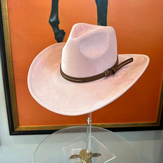 Vegan Suede Cowboy Hat (Pink) with belt style band