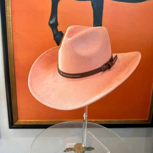 Vegan Suede Cowboy Hat (Peach) with belt style band
