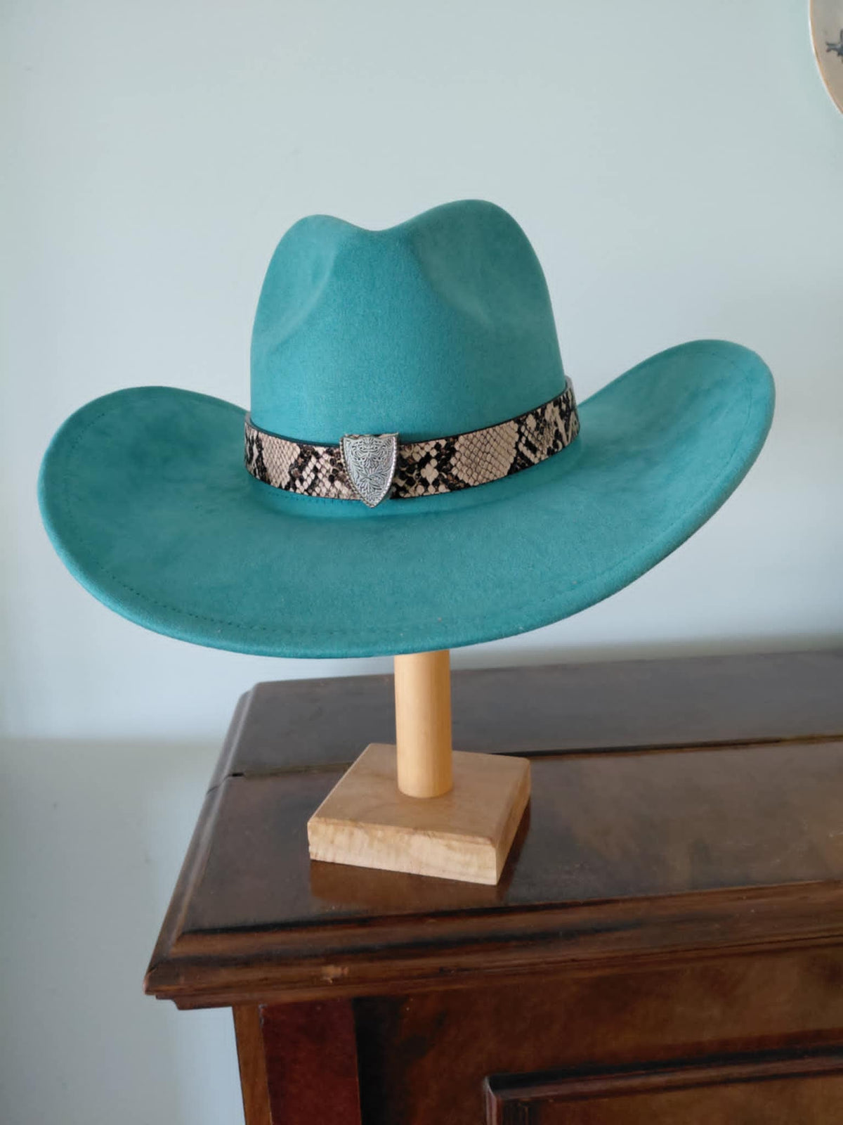 Teal Cowboy Hat | Faux Snakeskin band and Silver Crest