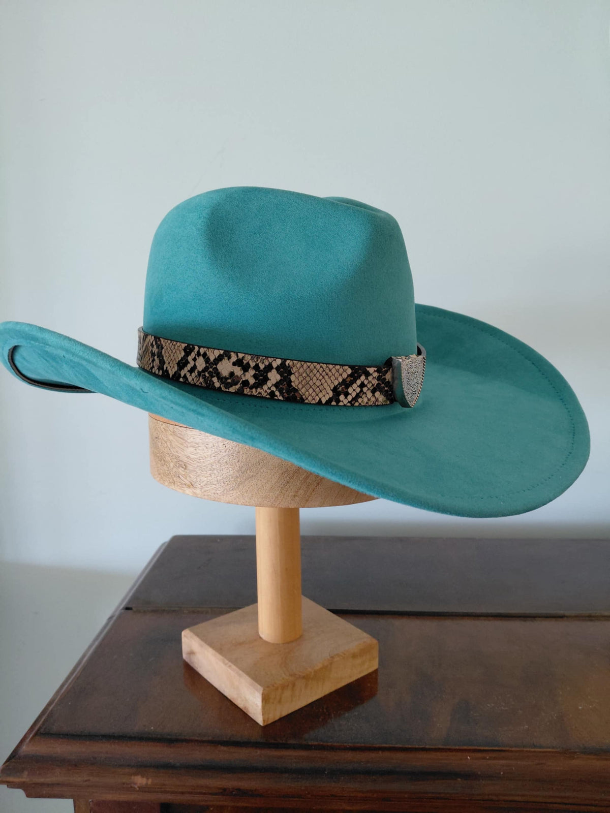 Teal Cowboy Hat | Faux Snakeskin band and Silver Crest