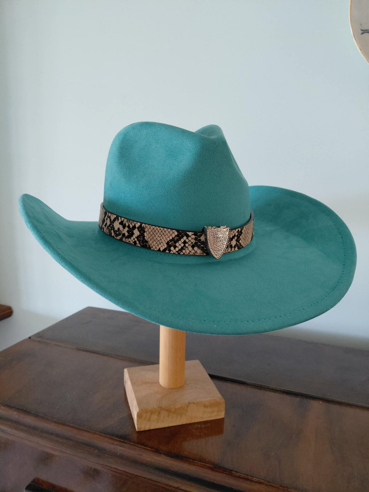 Teal Cowboy Hat | Faux Snakeskin band and Silver Crest