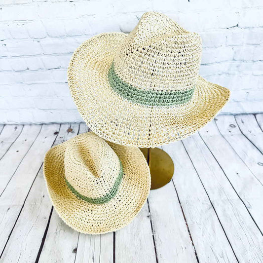 🌿 Two-Tone Straw Cowboy Hat (Natural/ Mint)