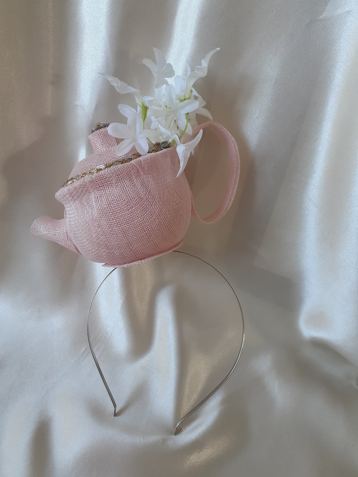 Pink sinamay teapot headpiece