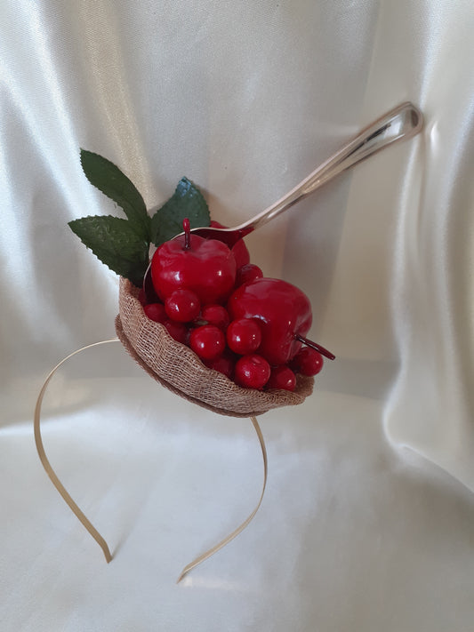 Red apple and cherry tart headpiece