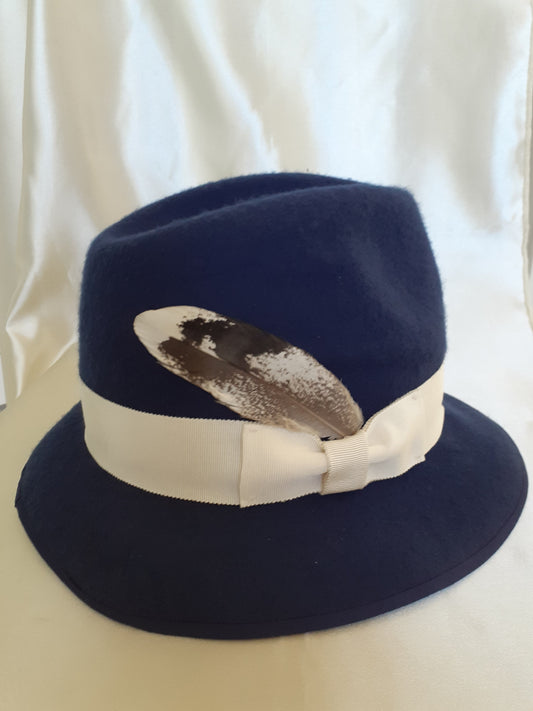 Navy blue felt fedora (Dick Tracy style)