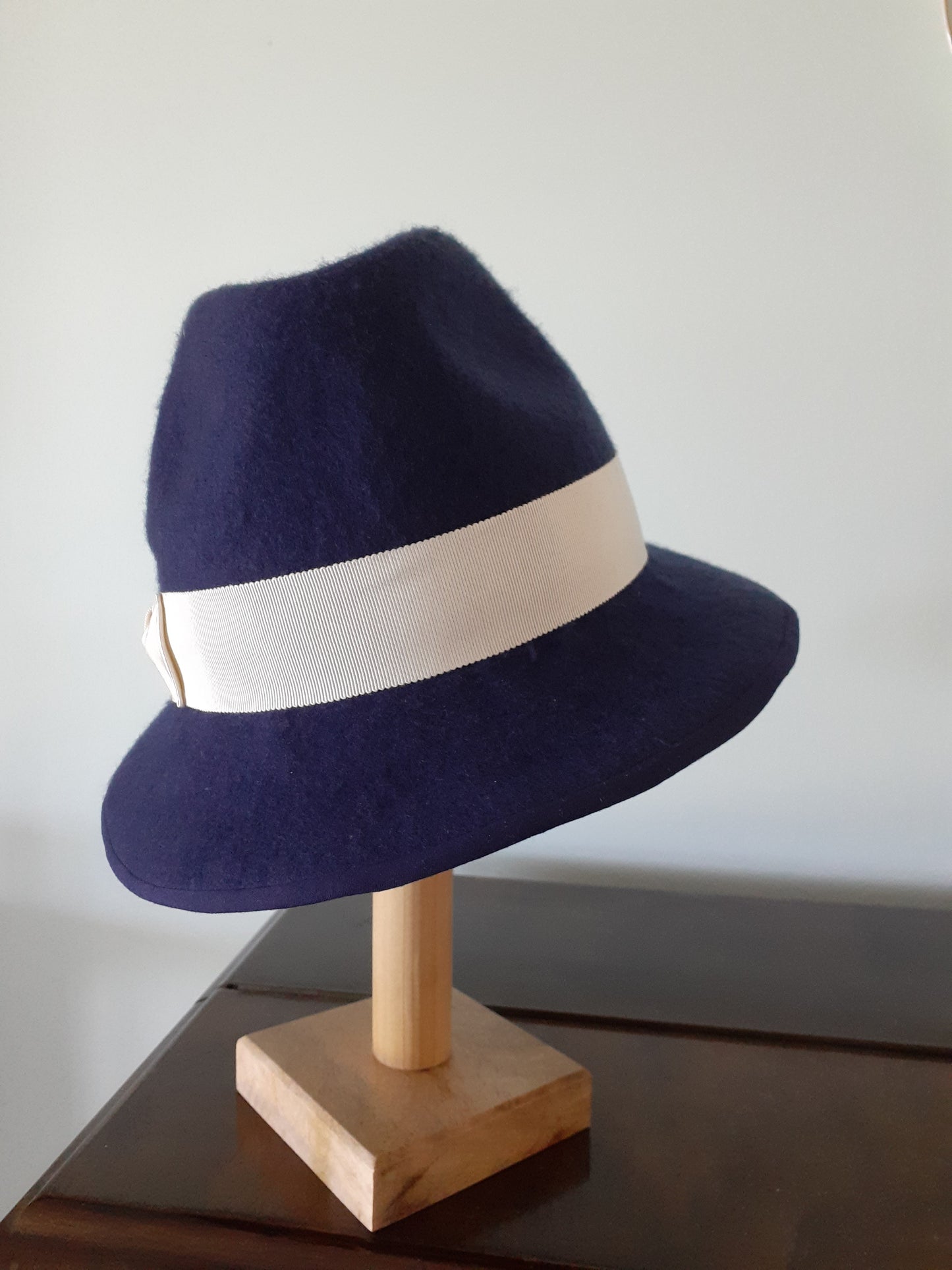 Navy blue felt fedora (Dick Tracy style)