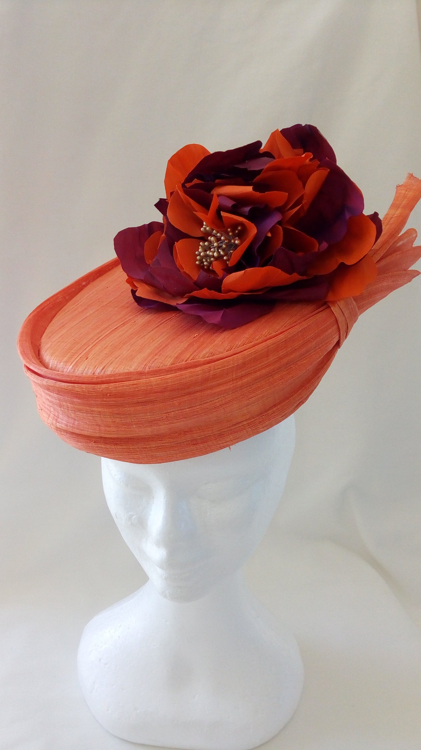 Orange silk abaca hat